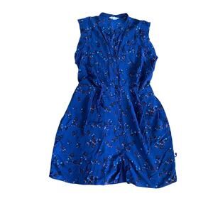 Rebecca Taylor Blue Floral Silk Sleeveless Shirt Dress 12